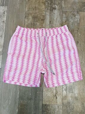 LOVE BRAND & CO Staniel 5” Shorts Trunks Mens XL Pink White Pattern Mesh Lining